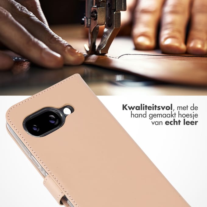 Selencia Hoesje - Geschikt voor Google Pixel 9a - Echt Lederen Bookcase - Dusty Pink