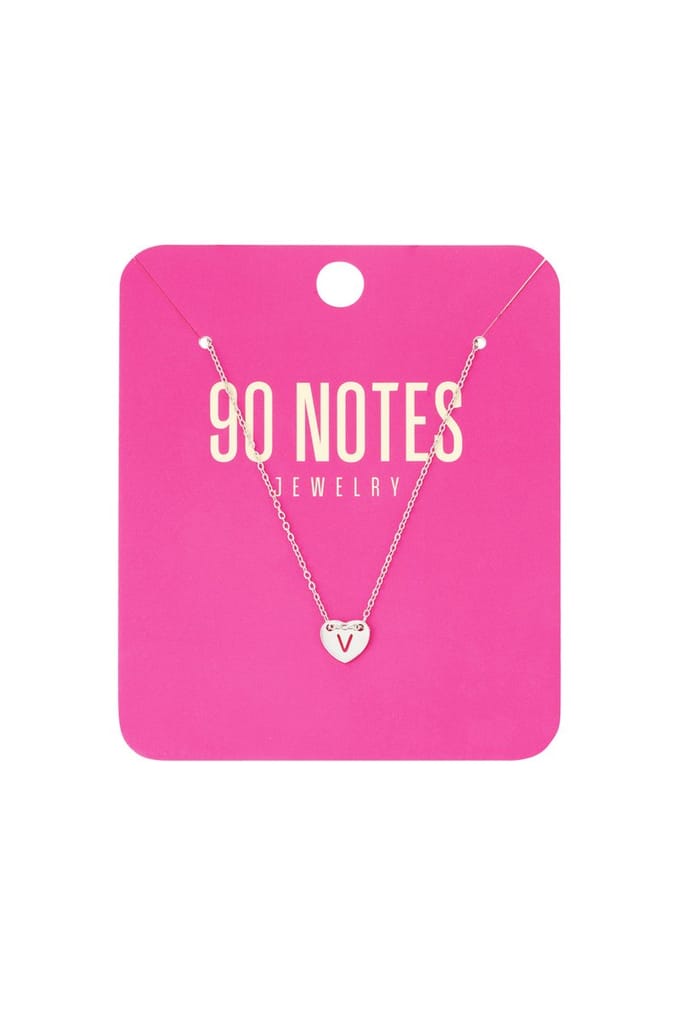 90 NOTES - Initial Heart Ketting - Letter V - zilverkleurig
