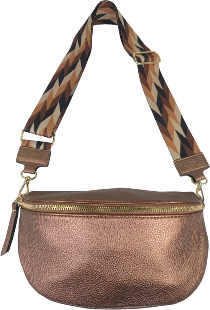 Qischa® - Crossbody heuptas bumbag - fashion riem - soft - bruin metallic