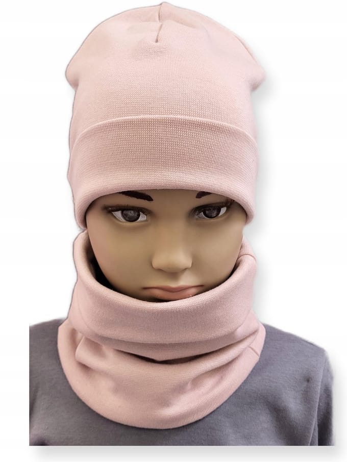 Dartomik - Baby Set - Dubbele Muts - Sjaal - Puder Roze - Maat 40-44
