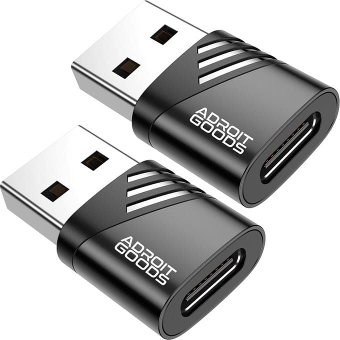AdroitGoods 2x USB-A naar USB-C Adapter - USB 2.0 - Converter - Aluminium Zwart