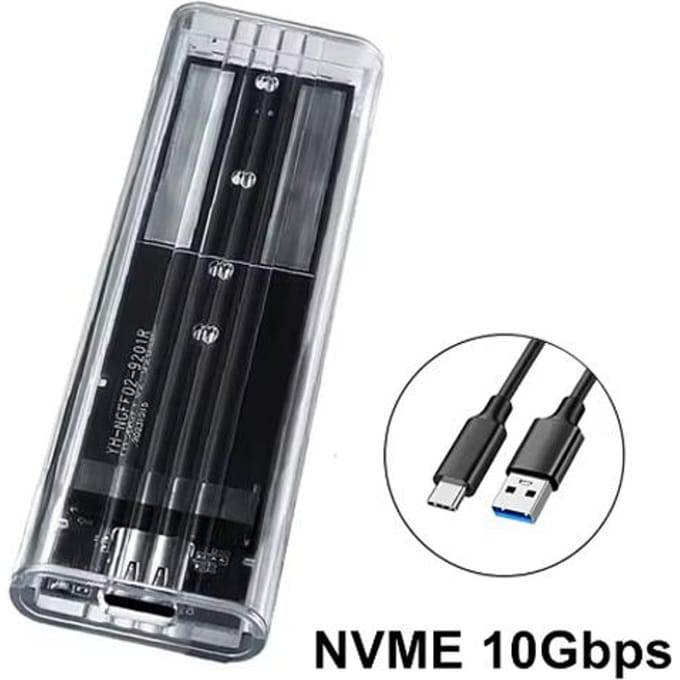 Boîtier SSD M.2 NVME SATA USB Type C 10 Gbit/s 5 Gbit/s PCI-E M2 SSD, boîtier externe transparent pour SSD M2 2230/2242/2260/2280 NVME 10Gbps