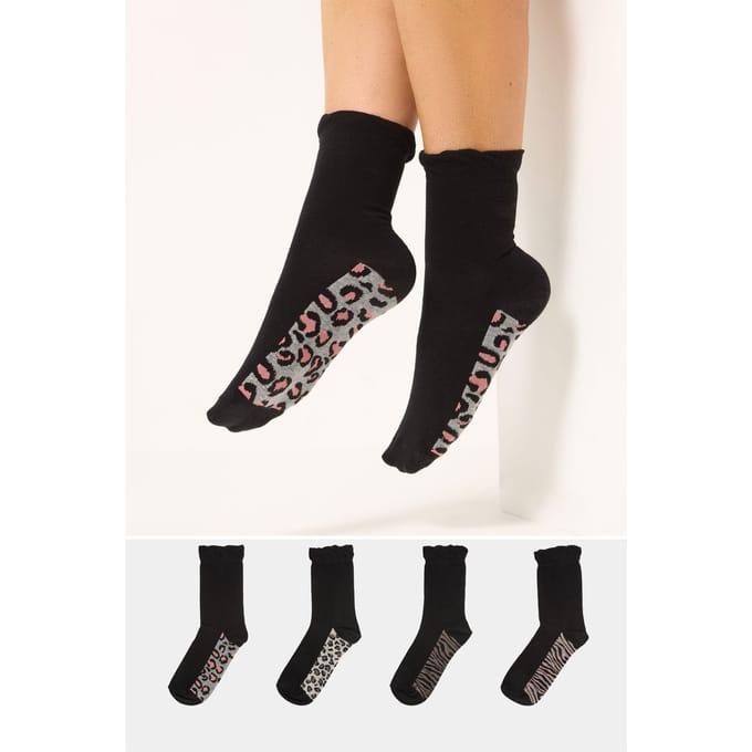 Yours 4Pack Zwarte Enkelsokken Met Dierenprint Size 41-44
