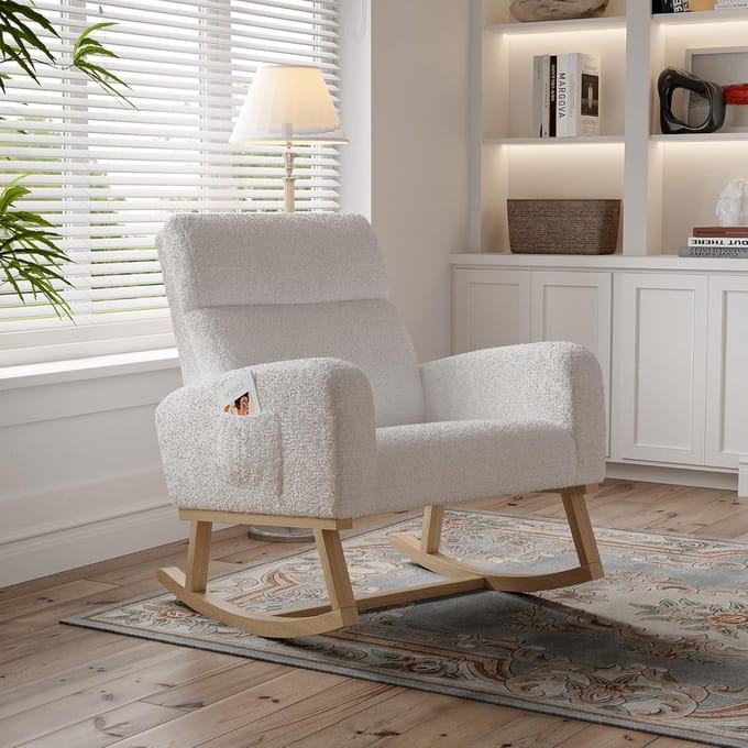 Schommelstoel - Relaxstoel - Ontspannen Zitten - Stevig Houten Frame - 96 cm Hoog - Wit