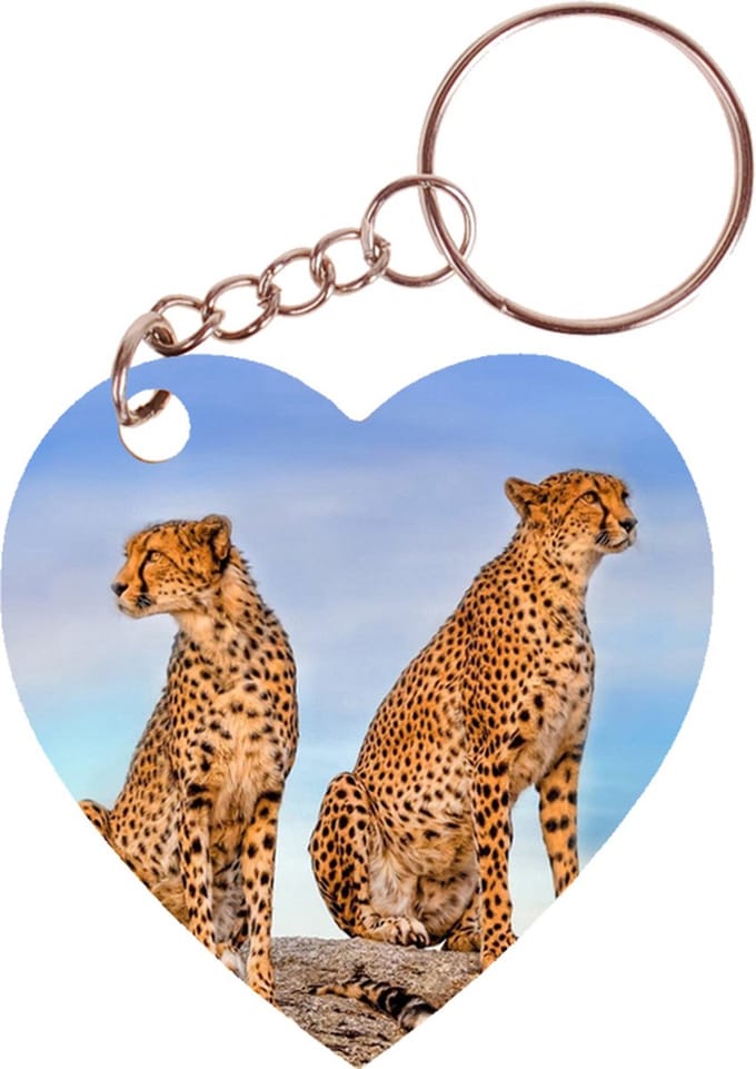 Sleutelhanger hartje 5x5cm - 2 Cheethas op Rots