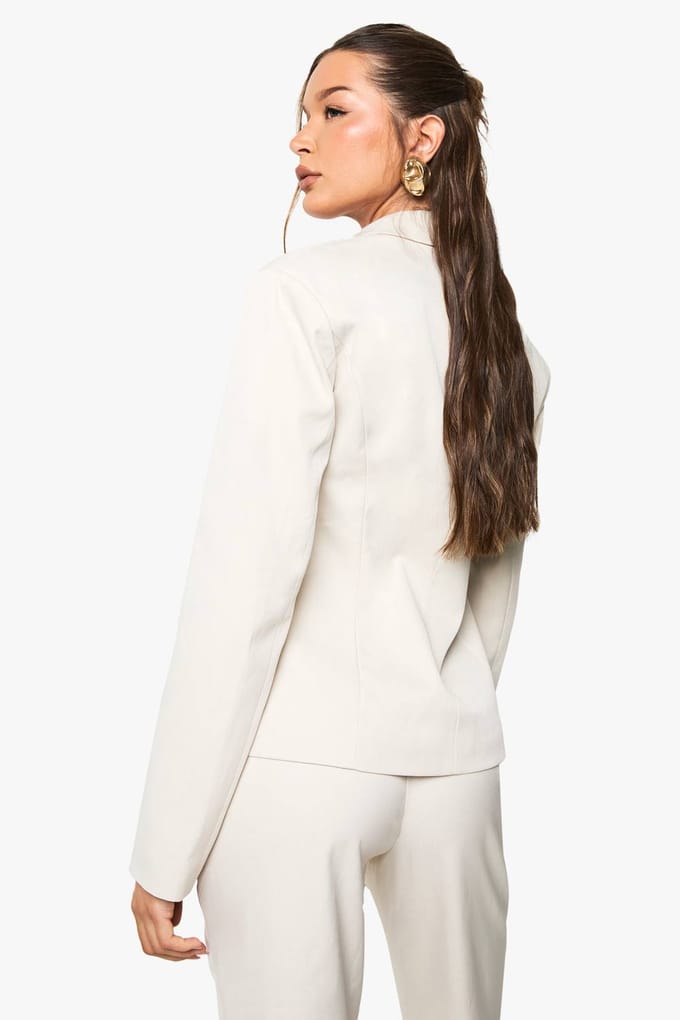 boohoo Dames Shoulder Pad Cinched Waist Tailored Blazer | Steen | Maat: 40