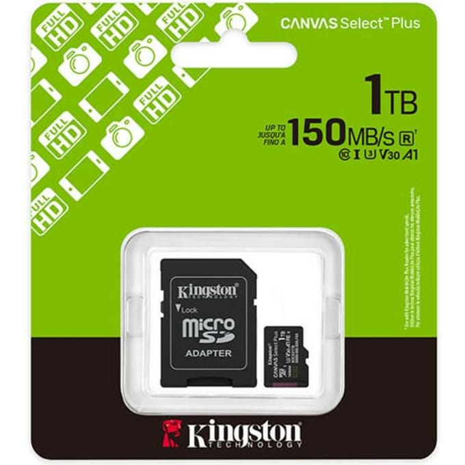 Kingston Technology 1TB microSDXC Canvas Select Plus Gen3 150MB/s A1 kaart + adapter