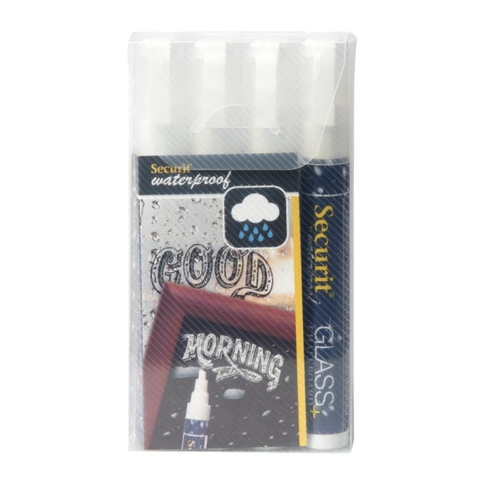 Securit Watervaste krijtstift (Glas + Krijtbord) in wit met 2-6mm penpunt (4 stuks)