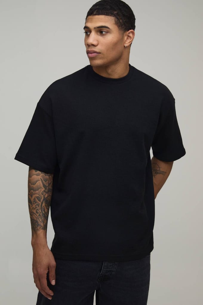 Oversized Waffle T-Shirt | Black | Size Medium
