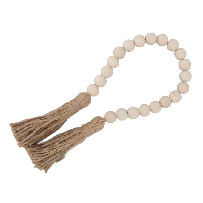 Natuurlijke Houten Kralen Slinger Handgemaakt Wanddecoratie met Kwastjes voor Cadeaus Sieraden beige