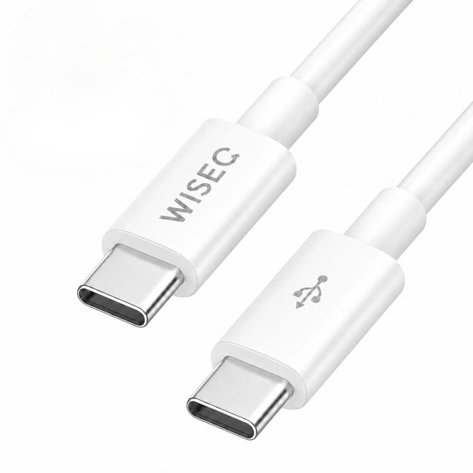 USB C naar USB C datakabel 1m – USB C oplaadkabel – 60W snellaadkabel geschikt voor iPhone 17/16/15 & Samsung Galaxy – wit – WiseQ