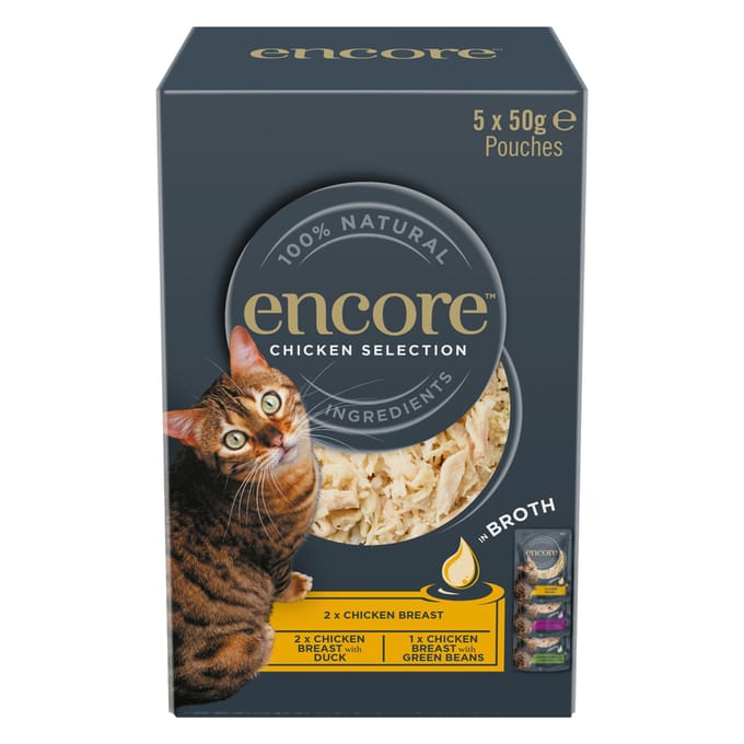 10x 50g Encore Cat Pouch in bouillon kipselectie (3 soorten) nat kattenvoer