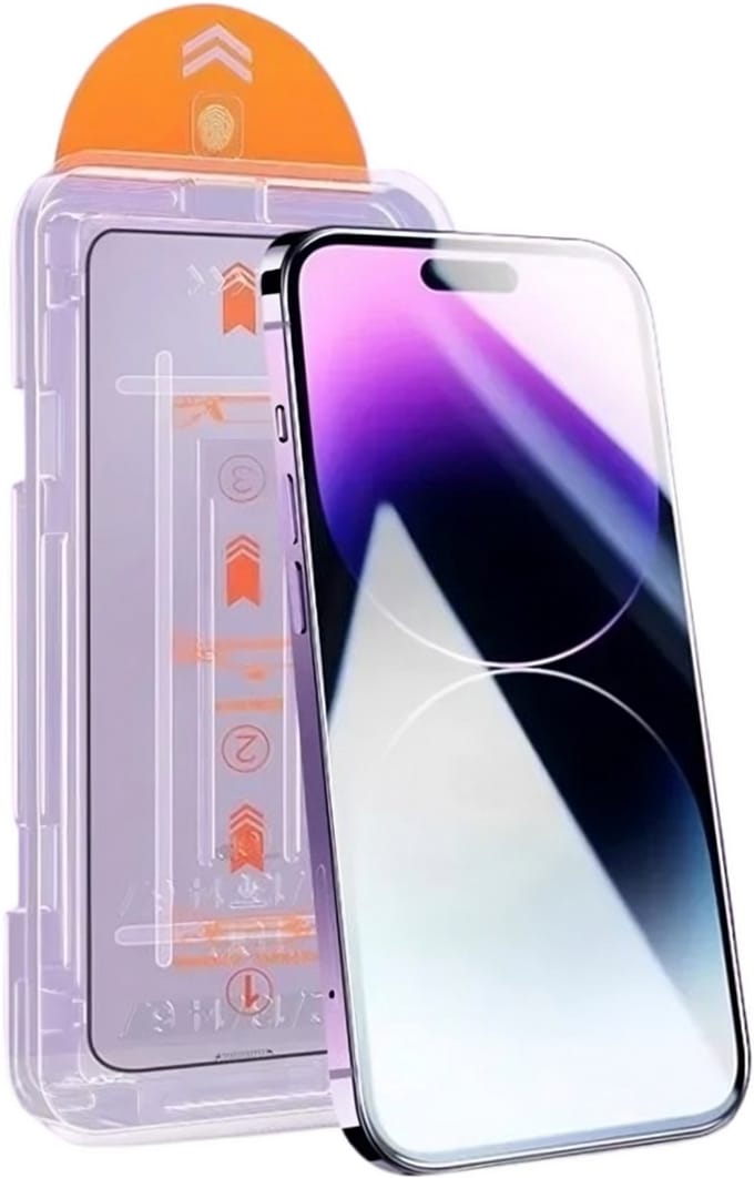iPhone 15 Gehard Glas Screenprotector met Handig Installatieframe – Gemakkelijk en Perfect Aanbrengen