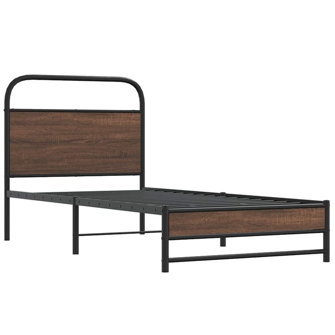 vidaXL - Bedframe - zonder - matras - bewerkt - hout - bruin - eikenkleur - 107x203 - cm