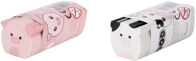 iTotal Set van 2 Erasers Pig Pink Lover & Cow Moood 2.3x6cm 98gr