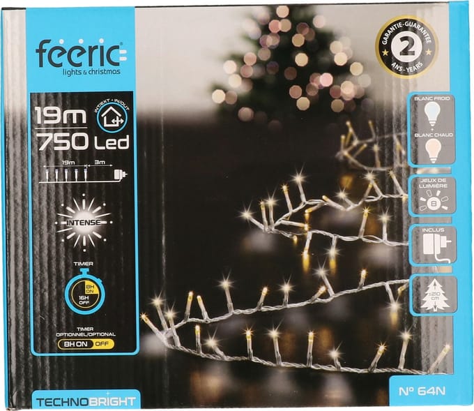 Feeric lights and christmas Clusterverlichting - helder wit - 750 leds - 1875 cm - transparant snoer