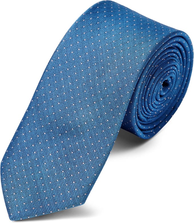 Blauwe 6 cm Brede Zijden Stropdas met Polkadotmotief