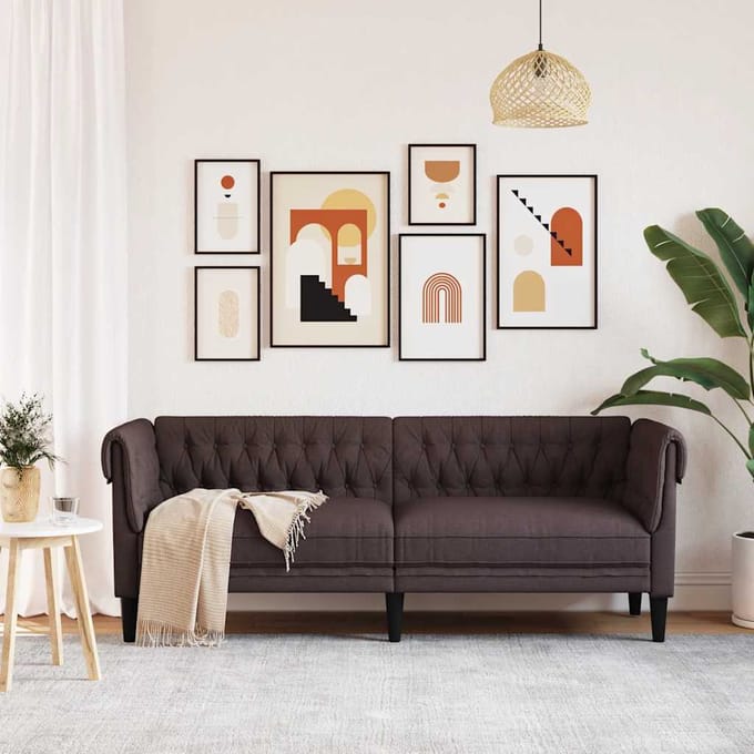 vidaXL - Driezitsbank - Chesterfield-stijl - stof - donkerbruin