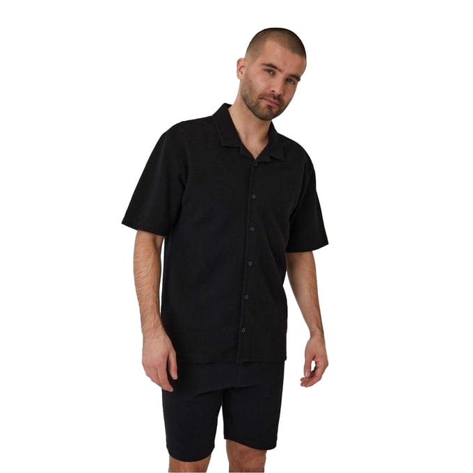Threadbare Heren Embley Effen Relaxed Fit Shirt (Zwart)
