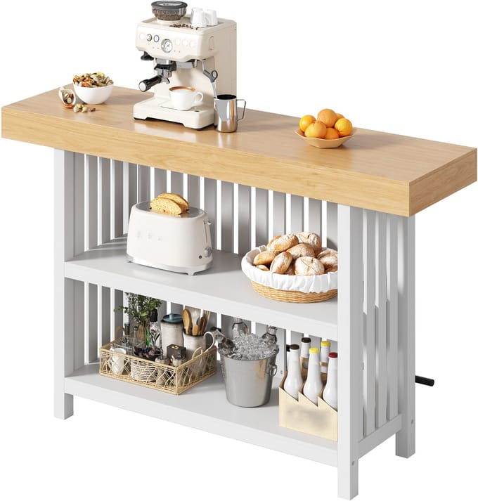 Keukeneiland - Witte bartafel met voetsteun - 2-laags plank - Voor keuken en woonkamer - MDF