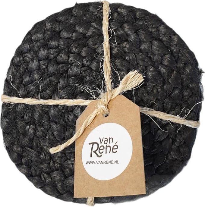 Van René Onderzetters Rond 8 stuks Tafelaccessoires Zwart Jute 13cm