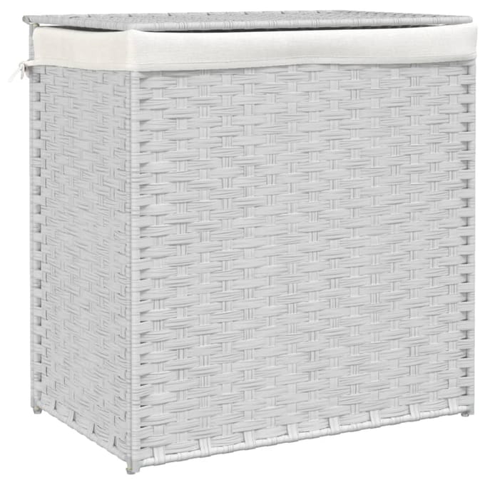 Vidaxl Panier à Linge à 2 Compartiments, Blanc, 53x35x57 cm, Rotin Synthétique
