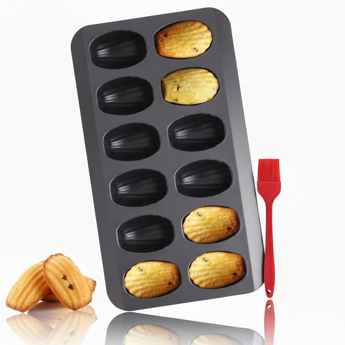 COOCK - Madeleine Bakvorm met 12 Schelpvormpjes - Antiaanbaklaag | Incl. Kwast & E-book