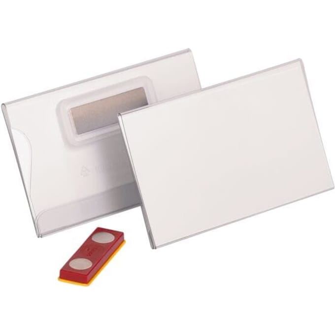 Duurzaam naamplaatje, draaibaar, magnetische sluiting, 25 stuks, 54 x 90 mm, transparant