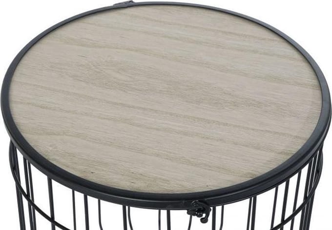 ITEM Bijzettafels - 2x stuks - rond - zwart metaal - hout - 40/42 cm