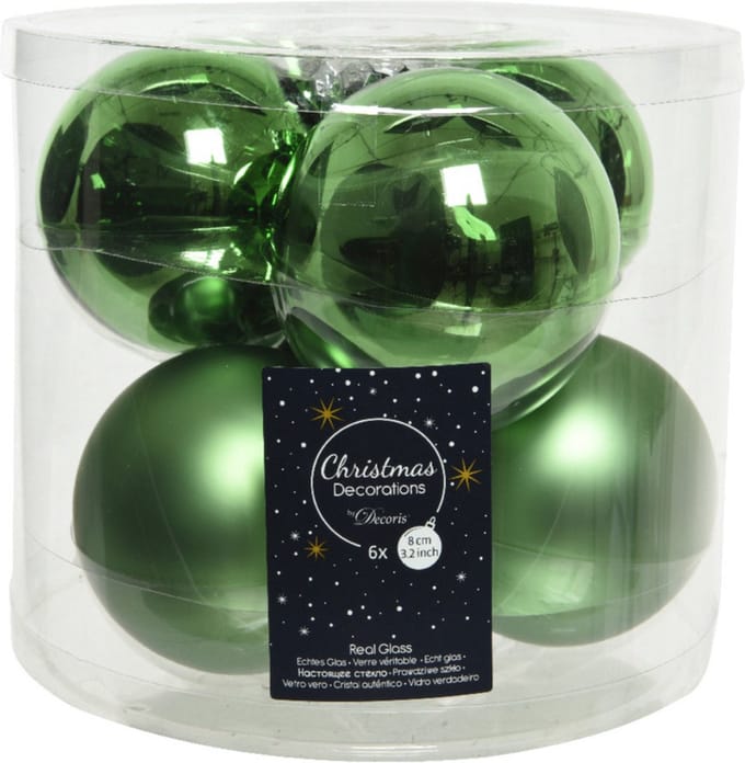 Decoris Kerstballen - 6x st - groen - 8 cm - glas - kerstversiering