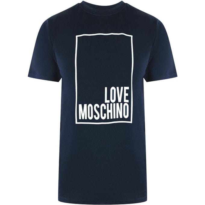 Love Moschino Heren Box Logo T-shirt (Marineblauw)