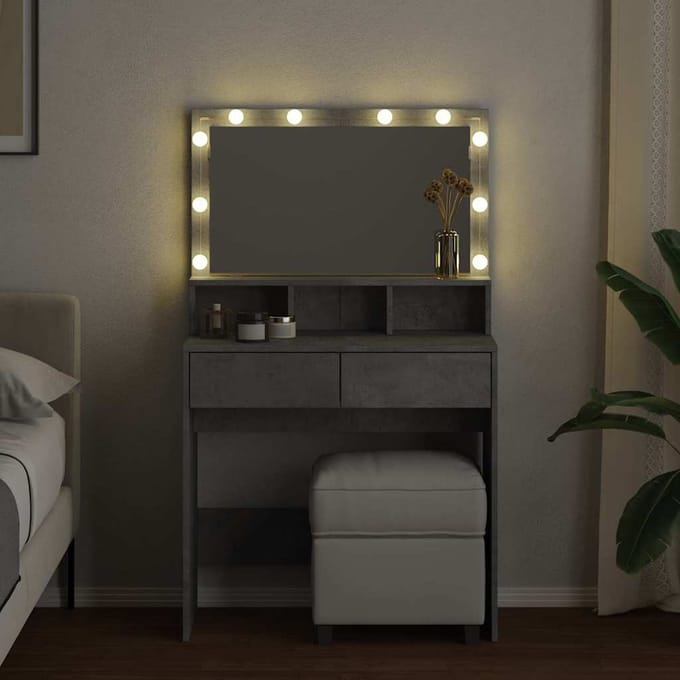 vidaXL - Kaptafel - met - LED - 80x41x134,5 - cm - betongrijs