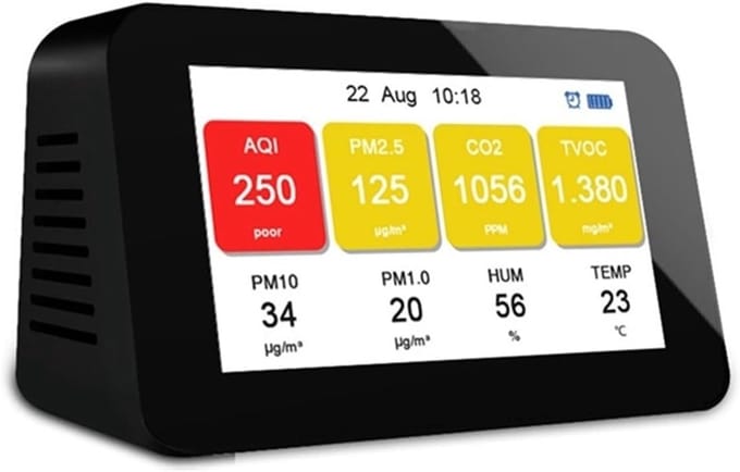 Luchtkwaliteitsmonitor - Gasdetector - Binnenlucht Meten - 4.3 Inch LCD - PM2.5 CO2 - Zwart