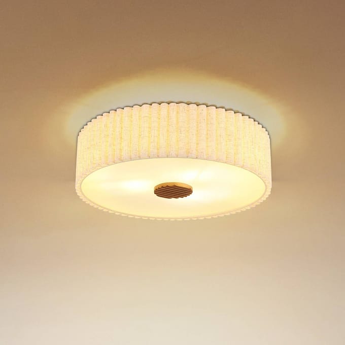 Globo Plafondlamp Jannie, naturel, linnen, 3-lamps, Ø 50 cm, E27