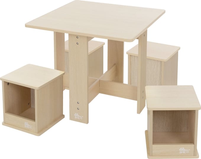 Joyz kinderzitgroep 5-delige kindertafelset hout met 1 tafel en 4 krukjes multifunctionele kindermeubelset met opbergruimte bureau en schildertafel geschikt voor kinderkamer en speelkamer jongens meisjes om te leren eten spelen en creatief te zijn