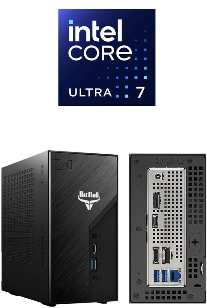 BitBull Mini PC|Intel Core Ultra 7|32GB DDR5 RAM|1TB SSD|INCLUSIEF MS OFFICE 2024|24-Core 270K PLUS|WIFI 6E|BT 5.4|LAN 2.5|USB Gen 2x2|Thunderbolt 4|4 Monitoren Support