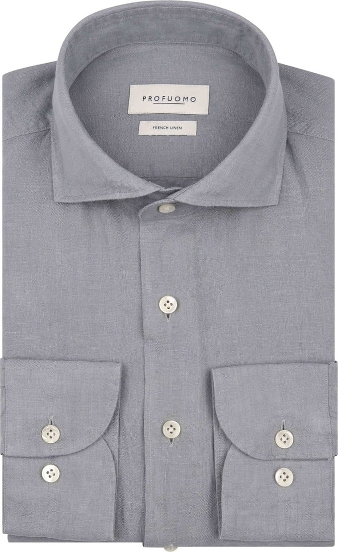 Profuomo Overhemd Linnen Blauw - Maat 37 - Heren - Overhemden Casual