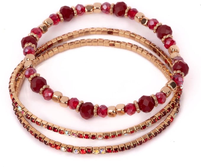 Great Pretenders - Set van 3 armbanden met rode robijnen - Rood