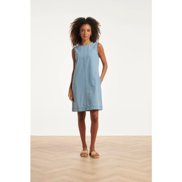 Smashed lemon lichtblauwe Mouwloze Denim Look Jurk | Denim maat M