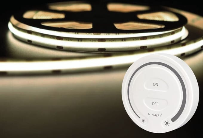 LED Strip COB - 10 Meter - Complete Set - 4000k - Neutraal Wit - 24V - 480LED/m - Met Draadloze Mi-Light(MiBoxer) Touch Wandbediening(Wit)