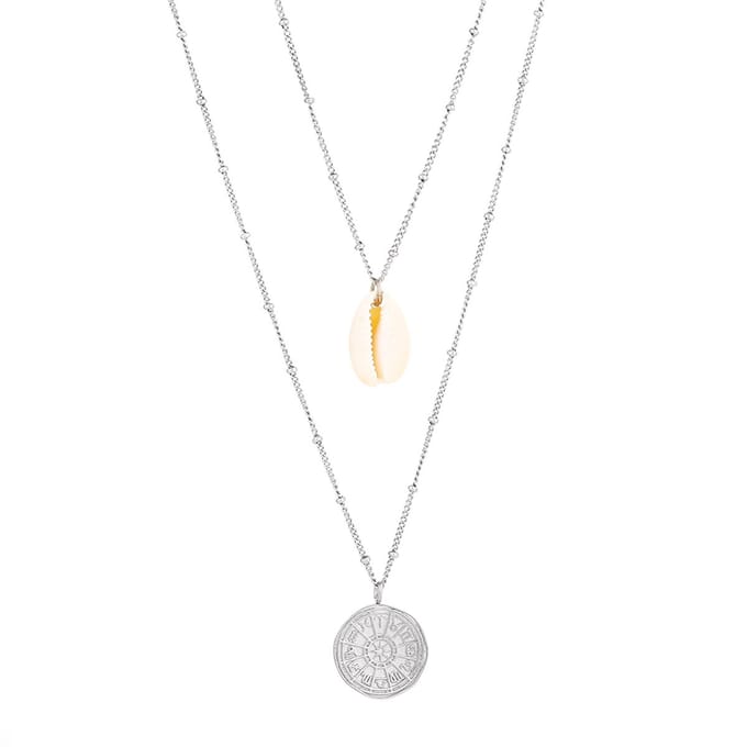 Victorious Dames Ketting - Zilver - Model: Zodiak Schelp Yellow Stripe