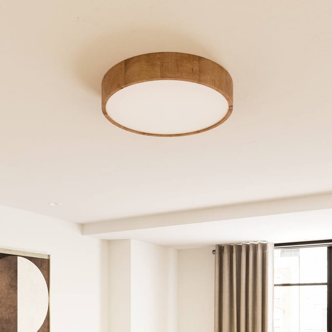 Envostar plafondlamp Kerio, Ø 47 cm, eikenhout naturel