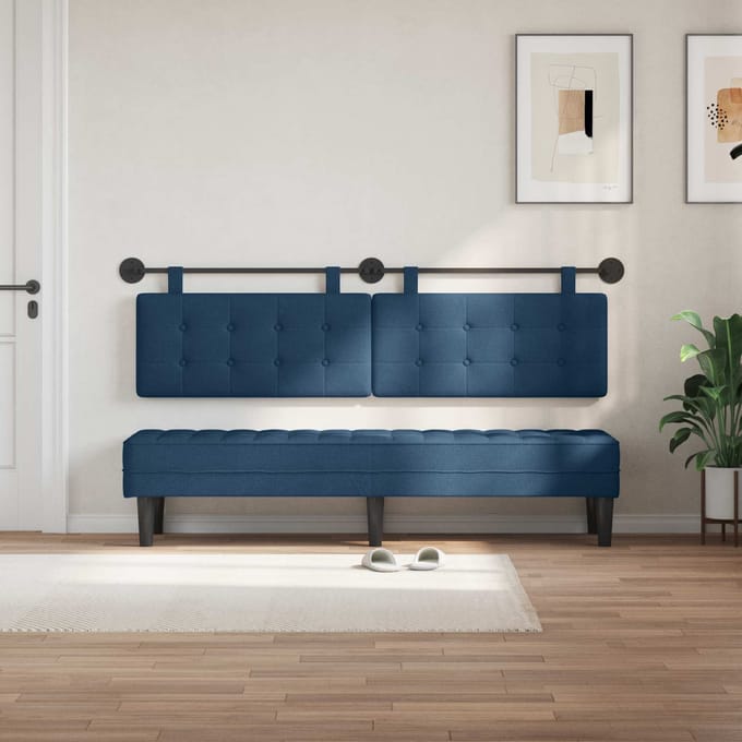 vidaXL Hangend hoofdbord Blauw Stof