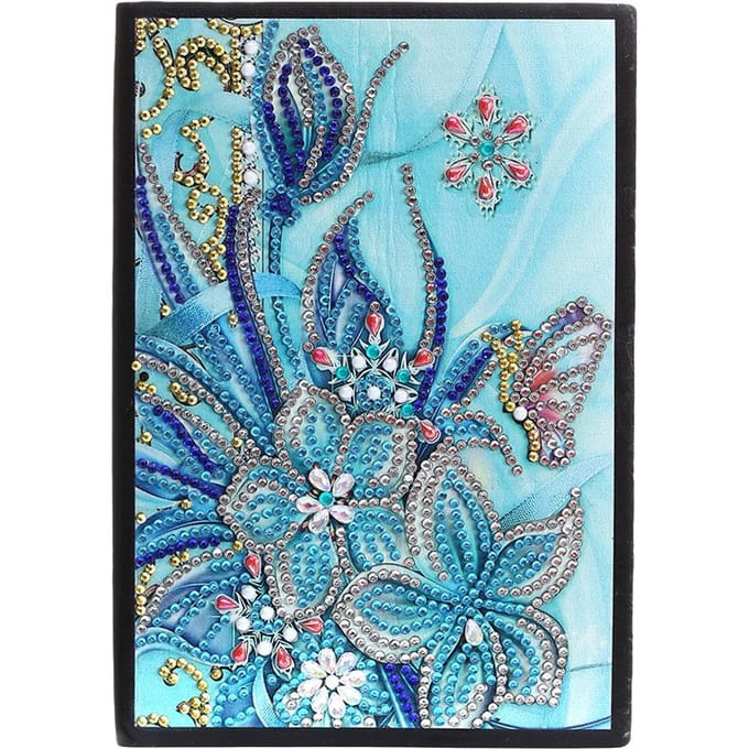 5D Diamond Painting Notebook Borduurdagboek 50 pagina's Vlinder- en bloemenpatroon DIY blue