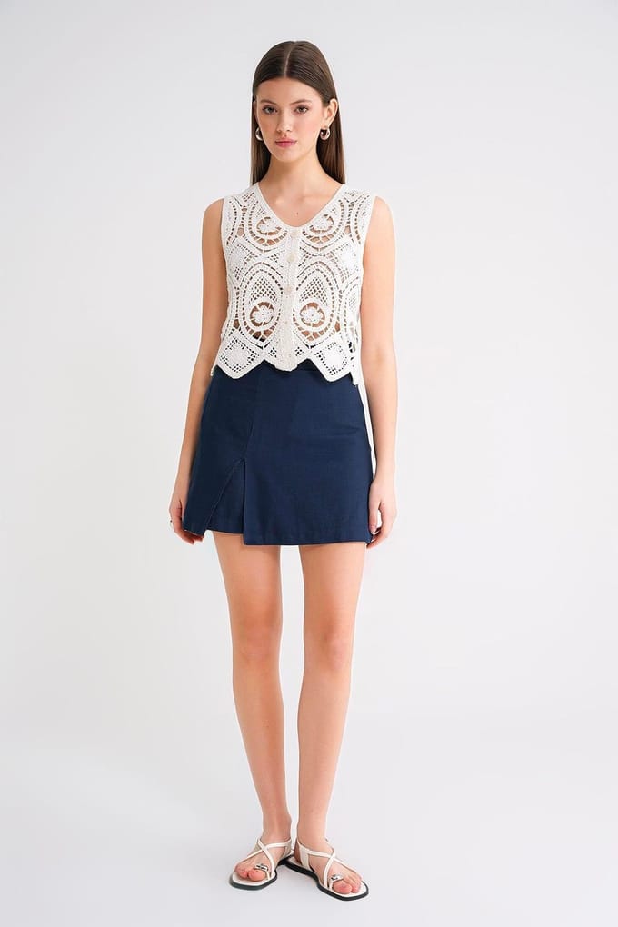 Belted Hoge Taille Wrap Front Shorts met Splitdetail