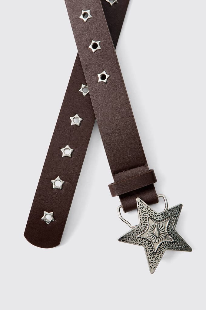 PU Star Buckle Belt | Brown | Size Large/XL