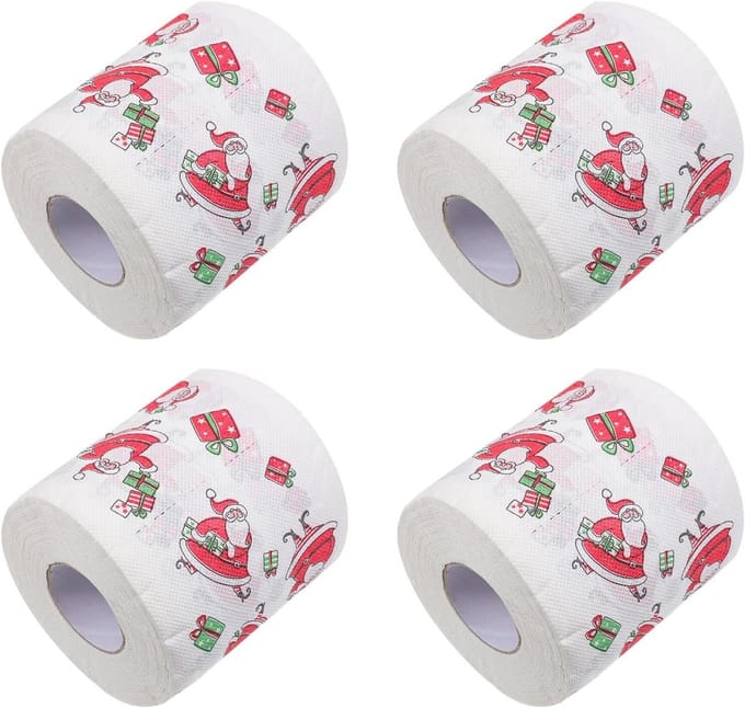Kerst Toilettenpapier - Feestelijke Tissues - Kerstdecoratie - Dubbellaags - 4 Rollen - Wit