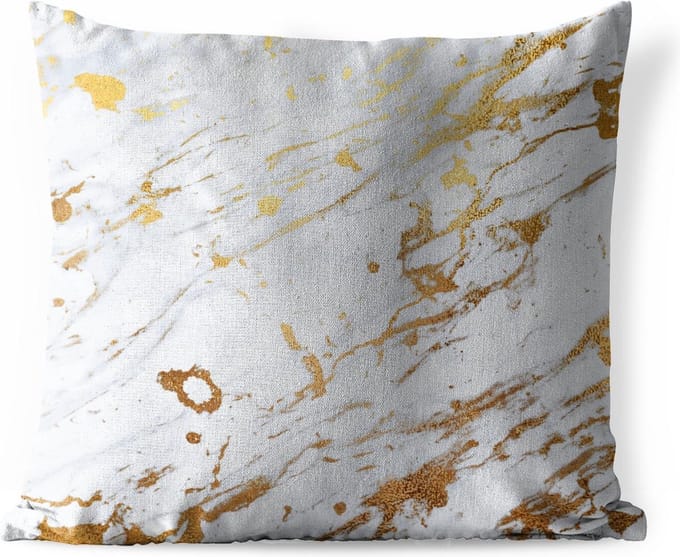 Sierkussen Buiten - Marmer - Patronen - Goud - Wit - 60x60 cm - Weerbestendig