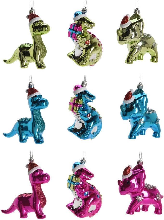 Dinosaurus kerstboom decoratie set - 27 stuks - metallic hangers.