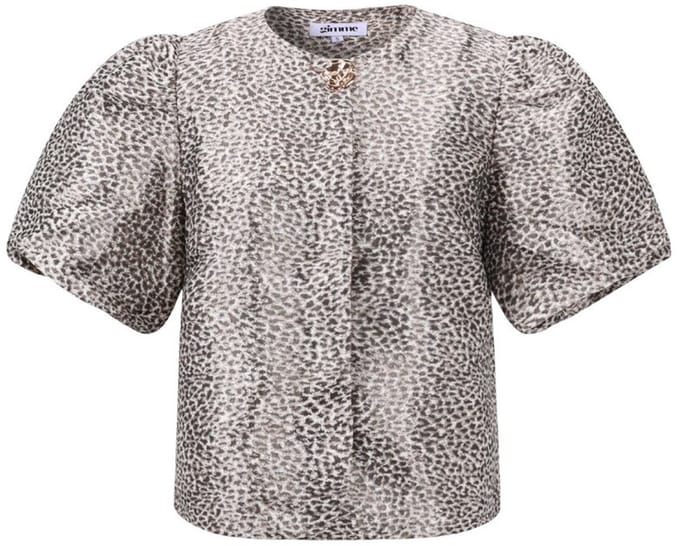 Statement Top Dames – Puff Sleeves – Leopard Print – Korte Mouwen – Maat M – Modieuze Blouse Khaki - luipaard print